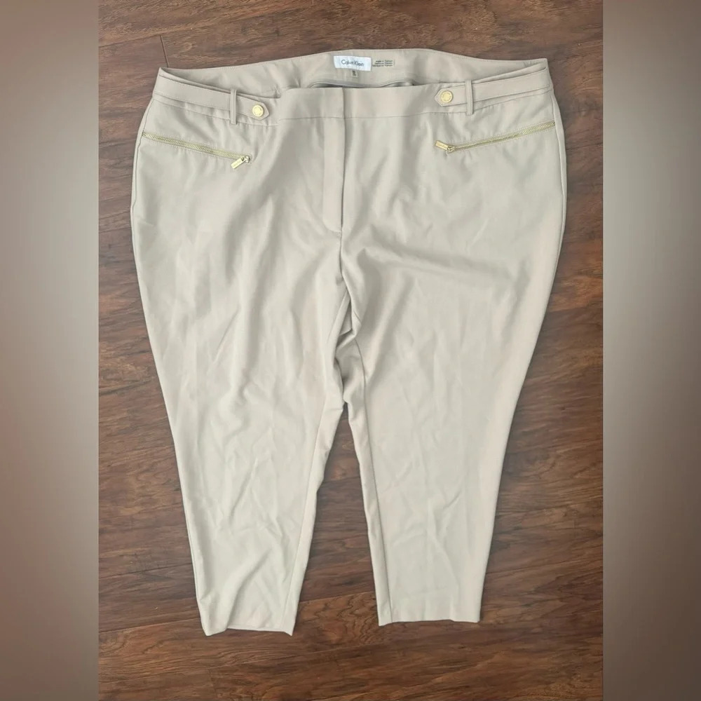 Calvin Klein Dress Pants High Rise Straight Leg Gold Accents Career NWT 22W
